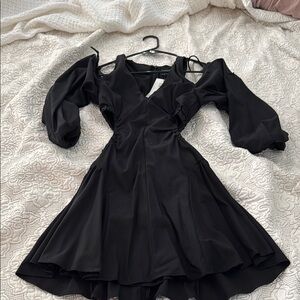 Bardot Black Bishop Sleeve Cold Shoulder Cocktail Dress